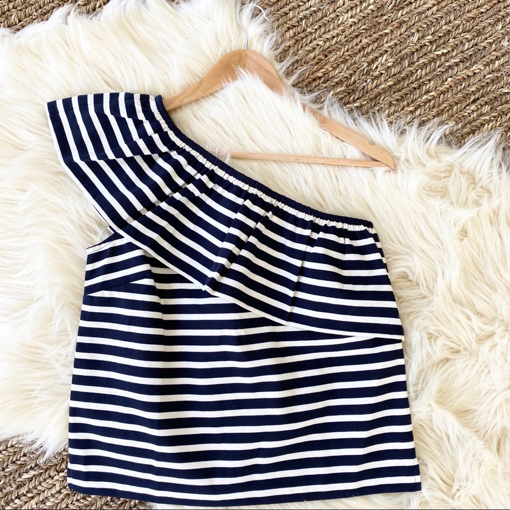 J CREW Striped one shoulder 100% cotton ruffle top